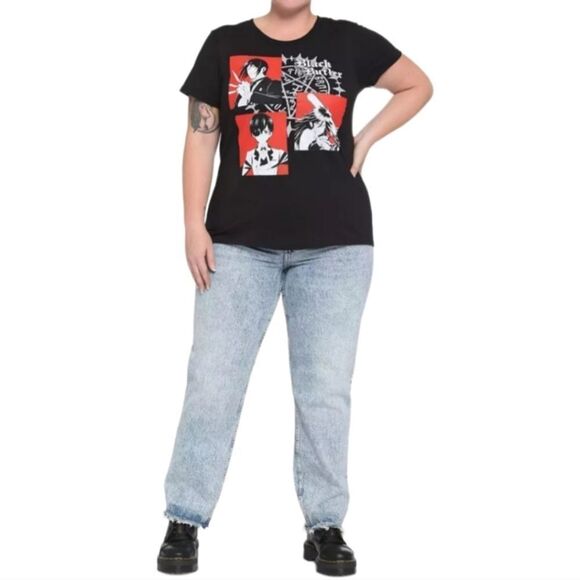 Black Butler Red & White Panel Plus Size T-Shirt - Picture 2 of 2